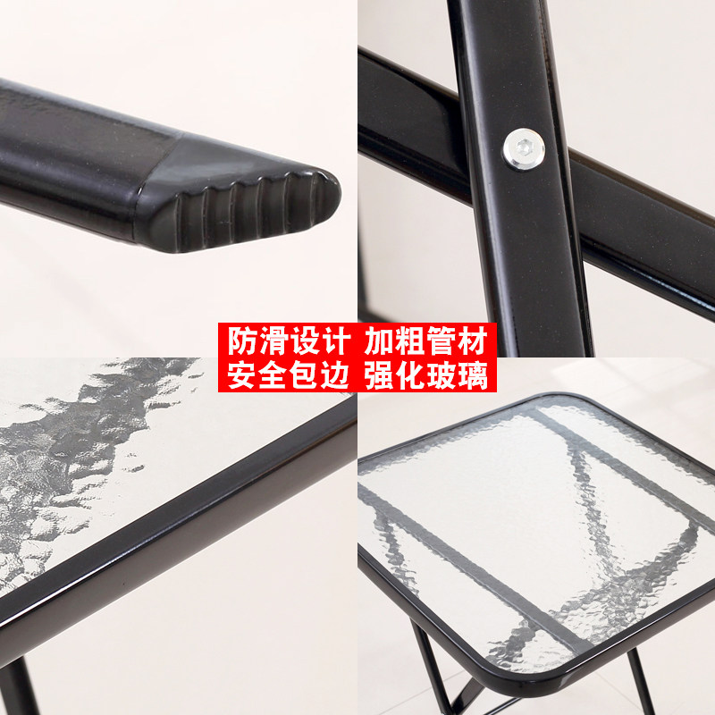 折叠桌餐桌家用吃饭小桌子出租房宿舍茶几桌便携简易钢化玻璃圆桌
