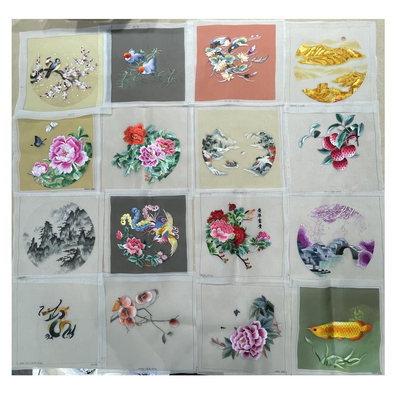 精品20CM手工苏绣片布真丝绸缎成品双面画心芯圆方形团扇子包diy