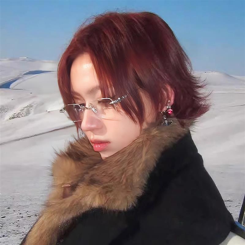 智感复古风无框眼镜女金属银色防蓝光平光镜素颜无边框近视眼镜