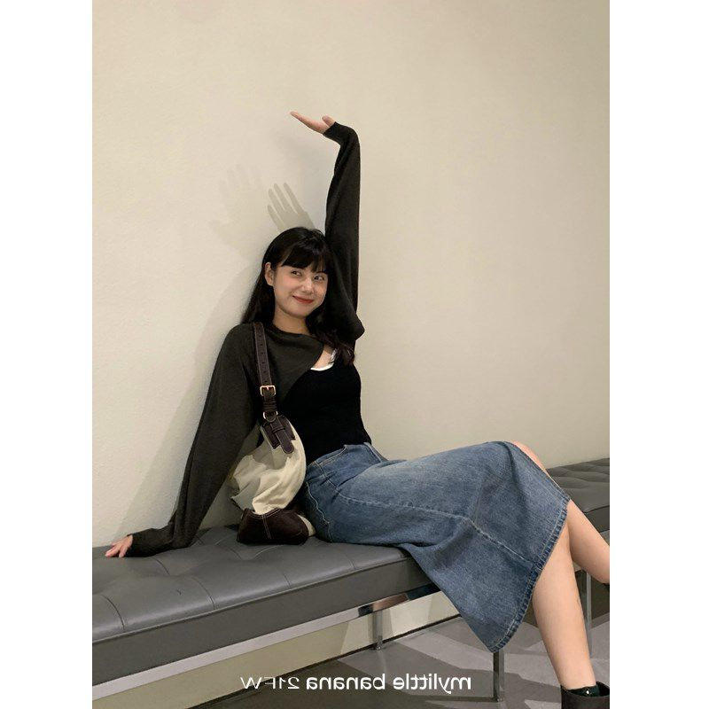 大码女装胖妹妹mm牛仔开叉半身裙秋季胯大腿粗宽松显瘦长裙200斤