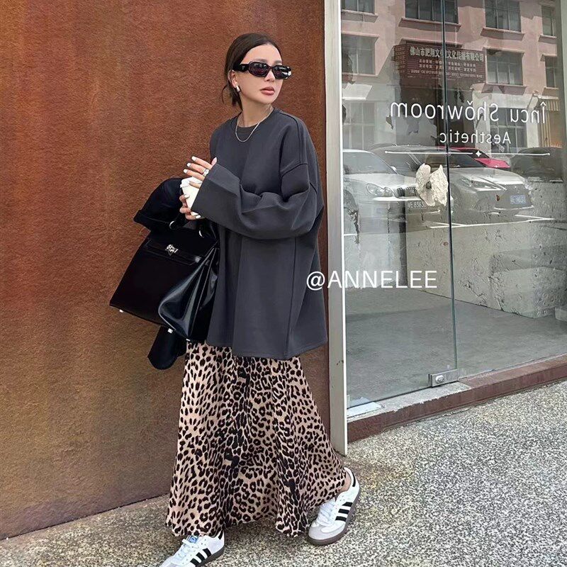 韩国东大门a字半身裙梨型身材遮胯高腰显瘦包臀鱼尾裙复古豹纹裙