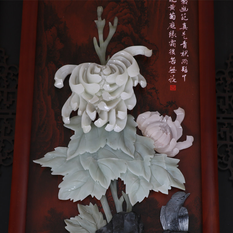 中式玉石画玉雕挂画客厅装饰画沙发背景墙组合四条屏古典实木壁画