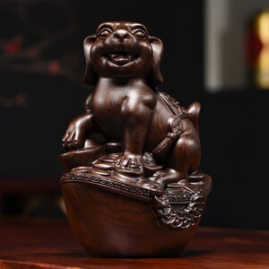 花梨木雕狗摆件新中式十二生肖全套实木家居客厅博古架装饰工艺品