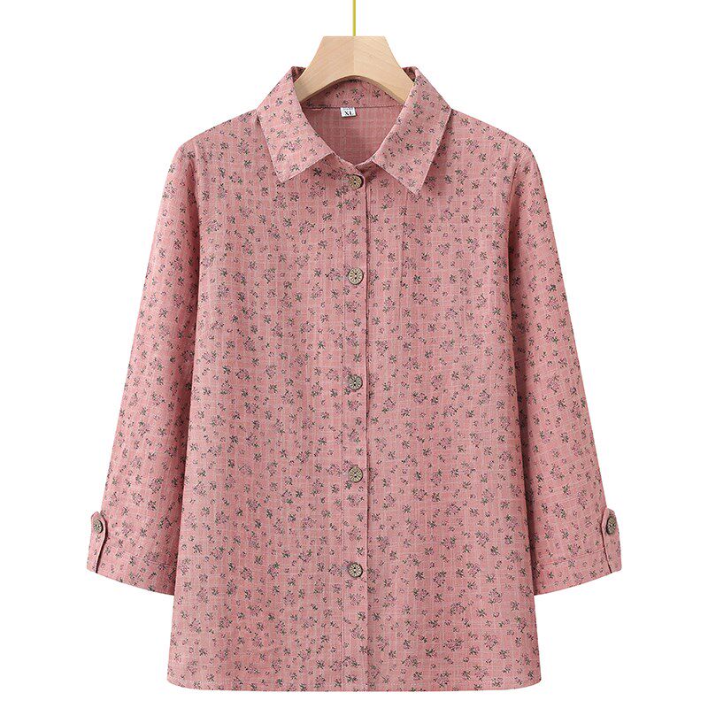 奶奶装春秋纯棉长袖衬衫中老年人夏季女薄款衬衣老太太妈妈上衣服