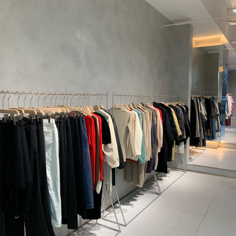 服装店展示架挂衣杆银色不锈钢侧挂落地式货架女装店衣服陈列架子