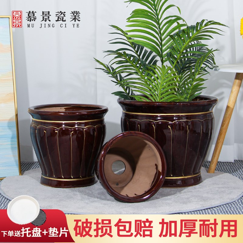 新中式陶瓷大花盆大口径古典风格种树庭院客厅虎皮兰发财树通用