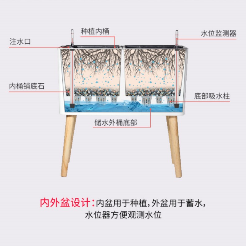 阳台菜园长条型塑料盆深盆高脚盆实木带脚室内花箱懒人自吸水花盆