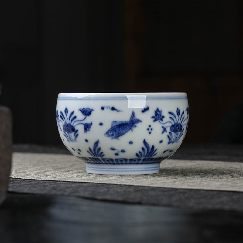 至简家居柴窑烧制茶具景德镇瓷器茶器茶碗主人杯仿明青花瓷品茗杯
