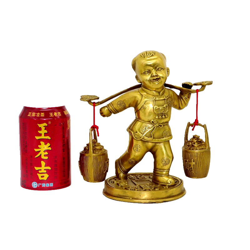 纯黄铜童子挑财善财童子工艺品家庭装饰室内装饰摆件中式送礼