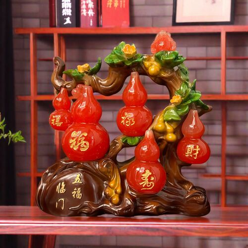 中式五福临门葫芦摆件家居客厅酒柜装饰品