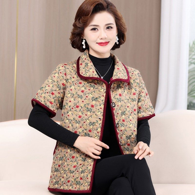 妈妈装棉衣马甲女大码加绒护肩背心外套秋冬中老年人短袖马夹外穿