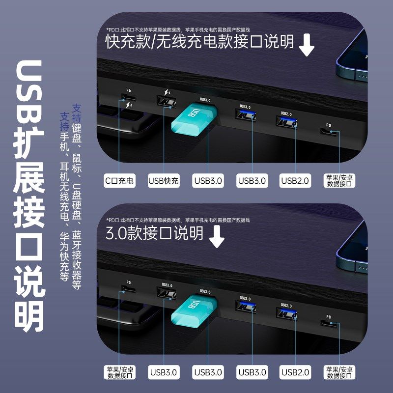 电脑桌面显示器增高架台式置物木质支架子多功能办公电竞扩展充电