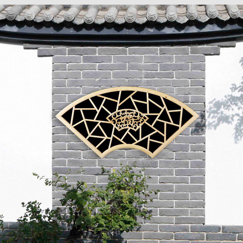 东阳木雕扇形花格花窗背景墙中式镂空挂件玄关实木隔断格栅装饰