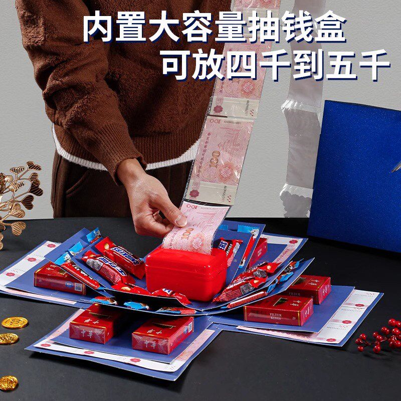 生日惊喜爆炸盒子快乐仪式感老人送奶奶装钱的礼盒父母送妈妈爸爸