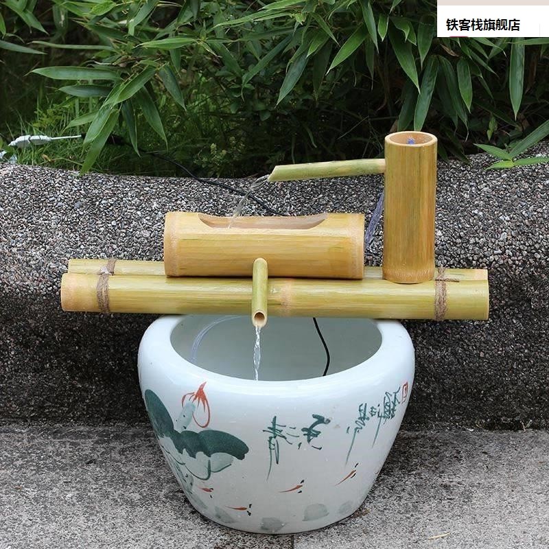 竹子水器竹筒水缸太过滤流器能养鱼自动阳缸水循环系统摆件新品