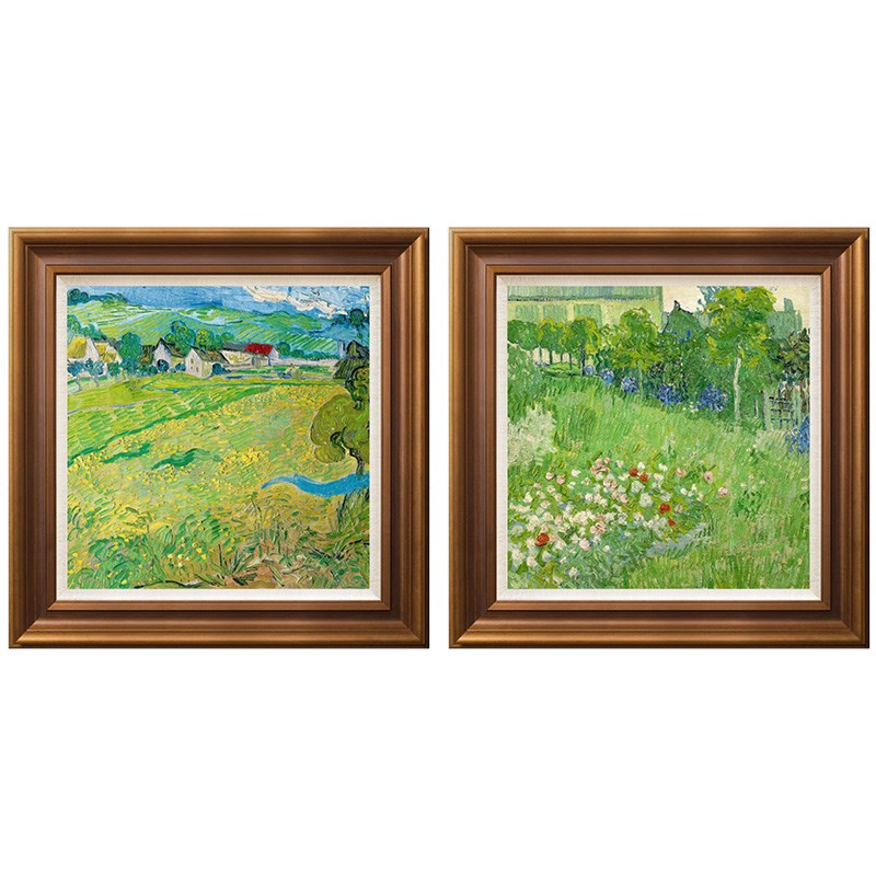 奥维尔风光 梵高 风景油画 美式欧式客厅餐厅卧室装饰画双联三联
