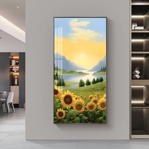 入户走廊过道尽头装饰画青山绿水玄关挂画金山画靠山图向日葵壁画