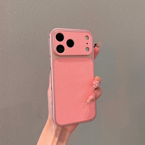 少女粉色荔枝纹素皮适用iPhone18promax手机壳苹果17Pro新款皮质16秒变18大视窗15PM情侣高级感14保护套男女