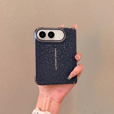 冰晶裂纹素皮适用iPhoneDuo手机壳苹果Duo折叠屏新款皮质深蓝色Duo阔折叠中轴防摔保护套高端高级感商务男士