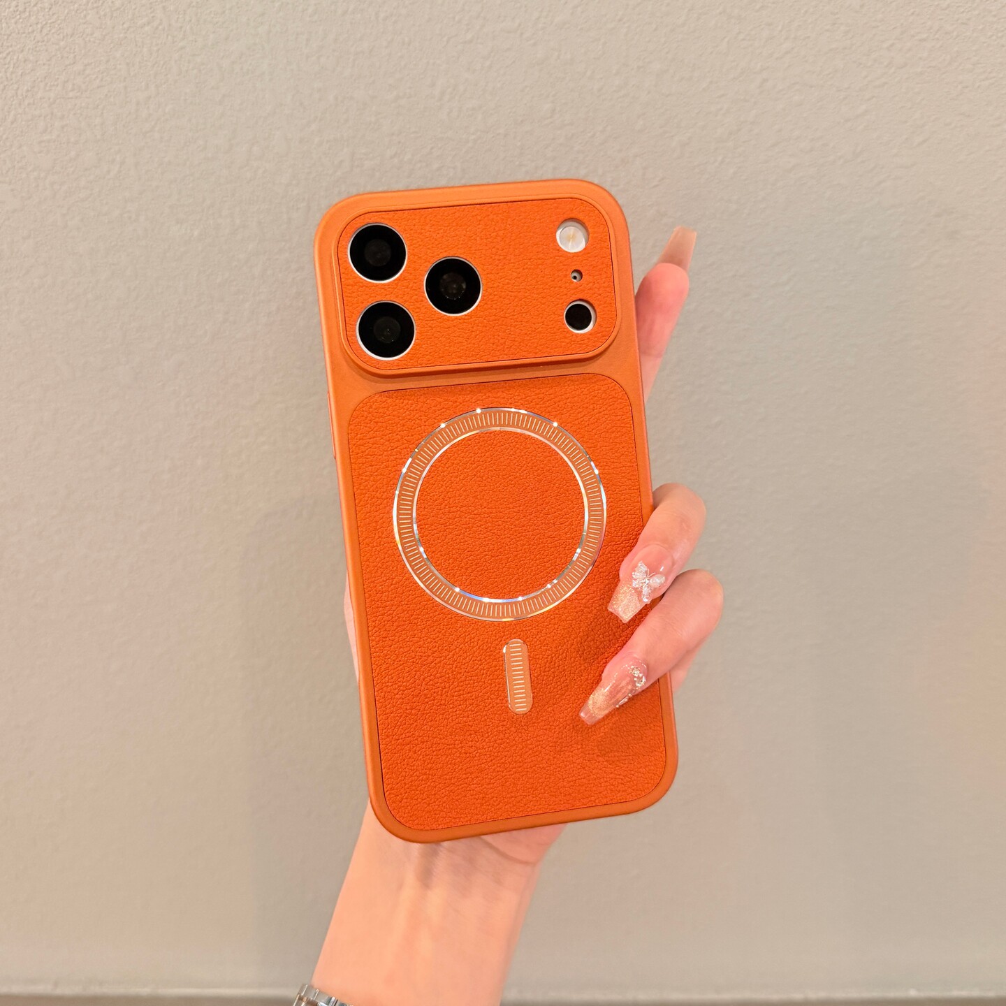 高级感橙色素皮纹适用iPhon手机保护套/壳