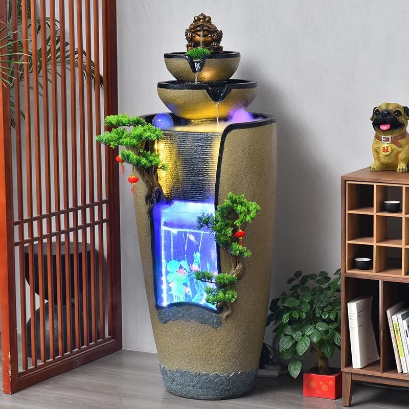新中式金蟾鱼缸流水摆件循环水客厅茶室店铺招财风水轮装饰乔迁礼