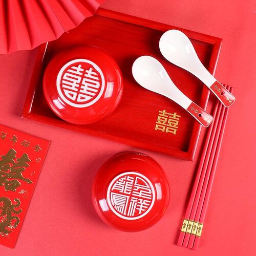 婚庆用品大全结婚新人改口敬茶杯陶瓷红喜碗喜筷套装婚礼喜杯茶具