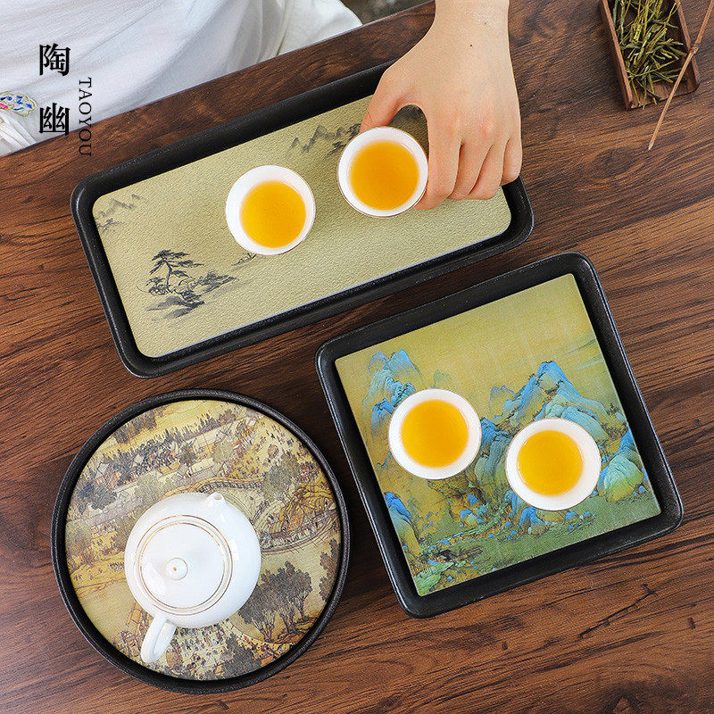陶瓷茶盘小型吸水干泡台茶壶小托盘家用壶承复古茶具速干沥水茶台