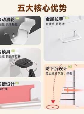 抽屉式收纳柜家用卧室夹缝柜铁艺床头柜28cm可移动桌下多层斗柜