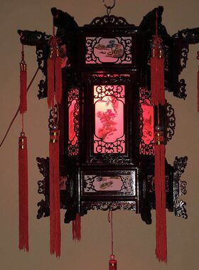 仿古宫灯木雕中式龙灯新年装饰 实木宫灯阳台三层有机玻璃宫灯