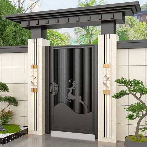 中式铁艺庭院门农村别墅定制门楼自建房铝艺大门不锈钢花园大门