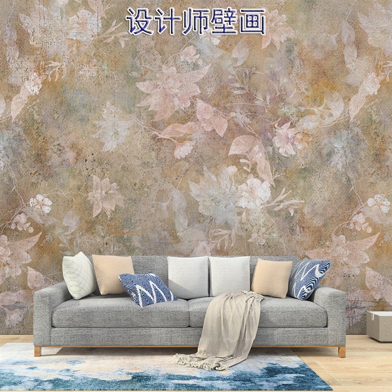 法式复古抽象植物花卉艺术壁画高级感壁纸客厅电视卧室背景墙壁布