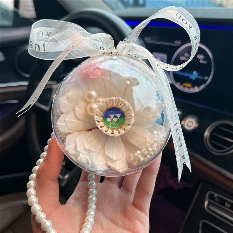 汽车挂件羽毛球礼物永生花车载后视镜车内创意吊坠车挂装饰礼物花