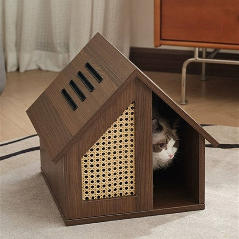 猫窝四季通用木制防水耐抓防磨猫房子半封闭猫窝屋躲避屋猫别墅