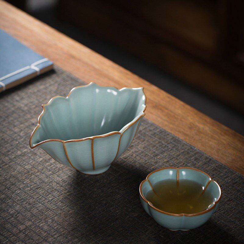 汝窑天青款公道杯功夫茶具零配件公杯茶漏套装陶瓷大号茶海分茶器