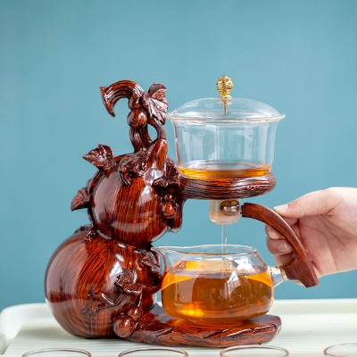 葫芦懒人泡茶器耐热玻璃冲茶壶创意轻奢半全自动功夫茶具整套