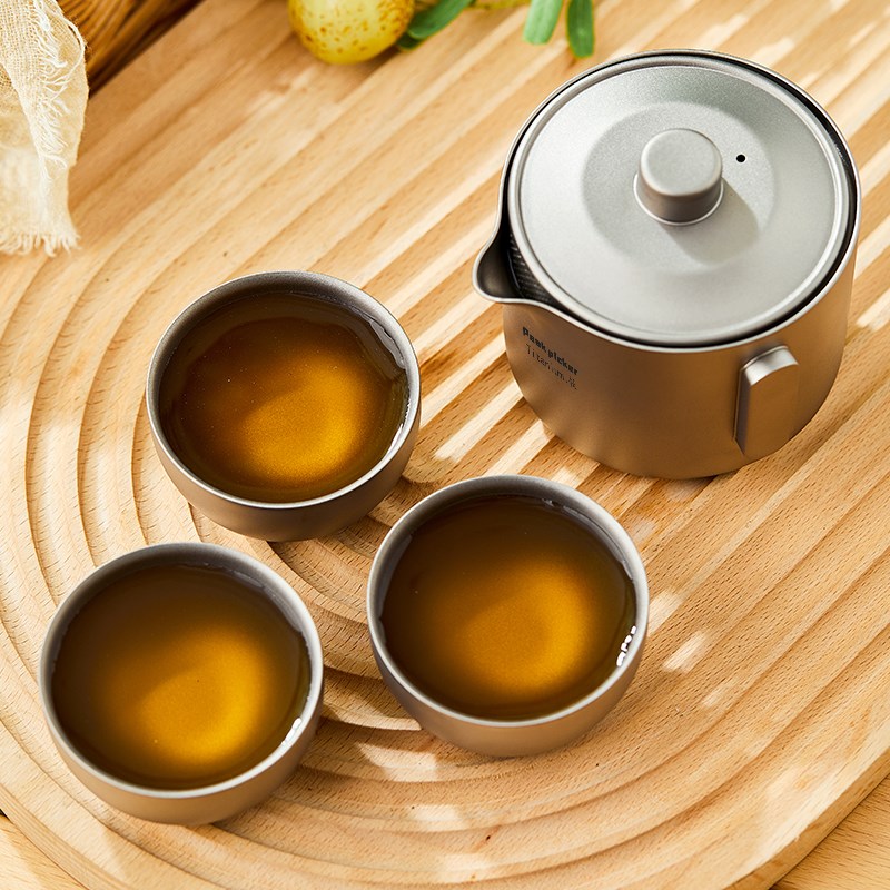 纯钛户外旅行茶具套装露营快客杯便捷公道杯双层防烫泡茶器泡茶杯