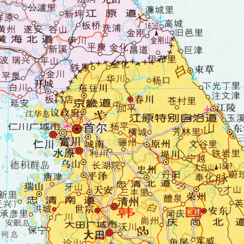 新版亚洲朝鲜韩国中文地图挂图行政交通墙贴装饰画办公室超大定制