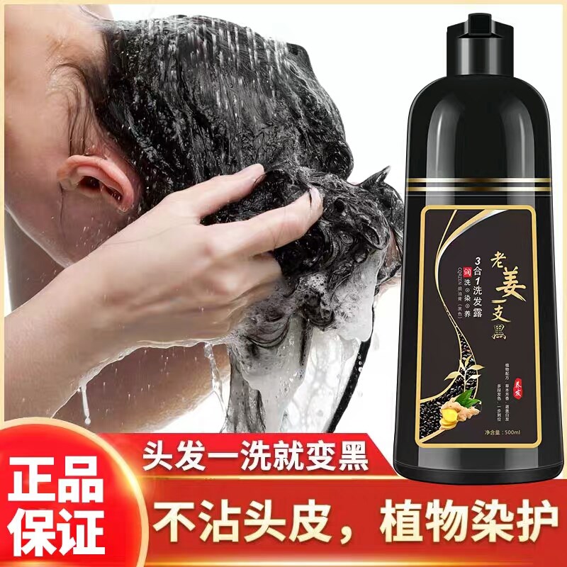 七味堂老姜植物染发洗剂一支黑清水染发一洗变黑发老人白发染发露