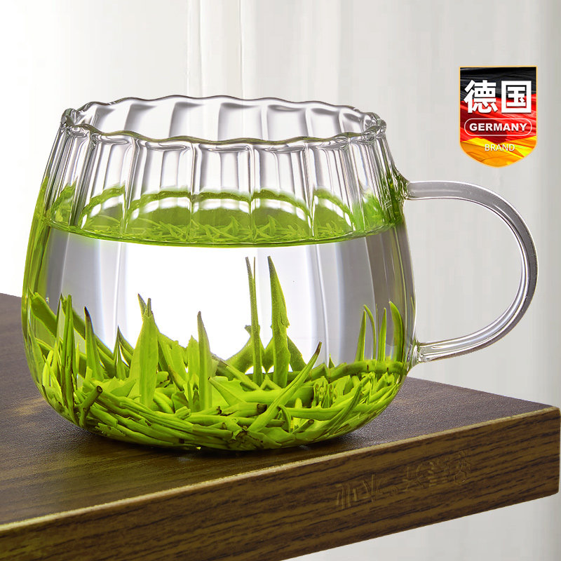 德国花瓣玻璃泡茶杯带把手耐高温图片