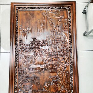 东阳木雕横竖屏挂件香樟木刻画中式仿古客厅背景墙壁挂玄关装饰品
