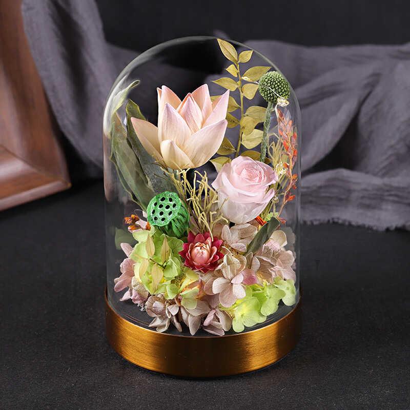 永生花荷花真花高级感干花花束礼盒玻璃罩家居摆件生日礼物送女友
