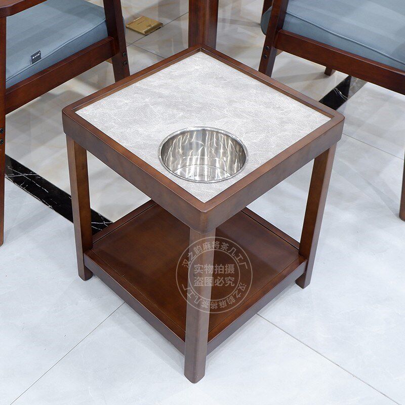 棋牌室实木茶水架烟灰缸茶楼岩板小边几麻将馆麻将桌专用茶几
