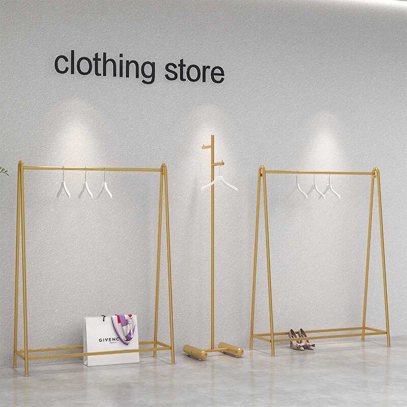服装店衣架展示架简易衣服陈列中岛货架网红金色女装店挂衣服架子