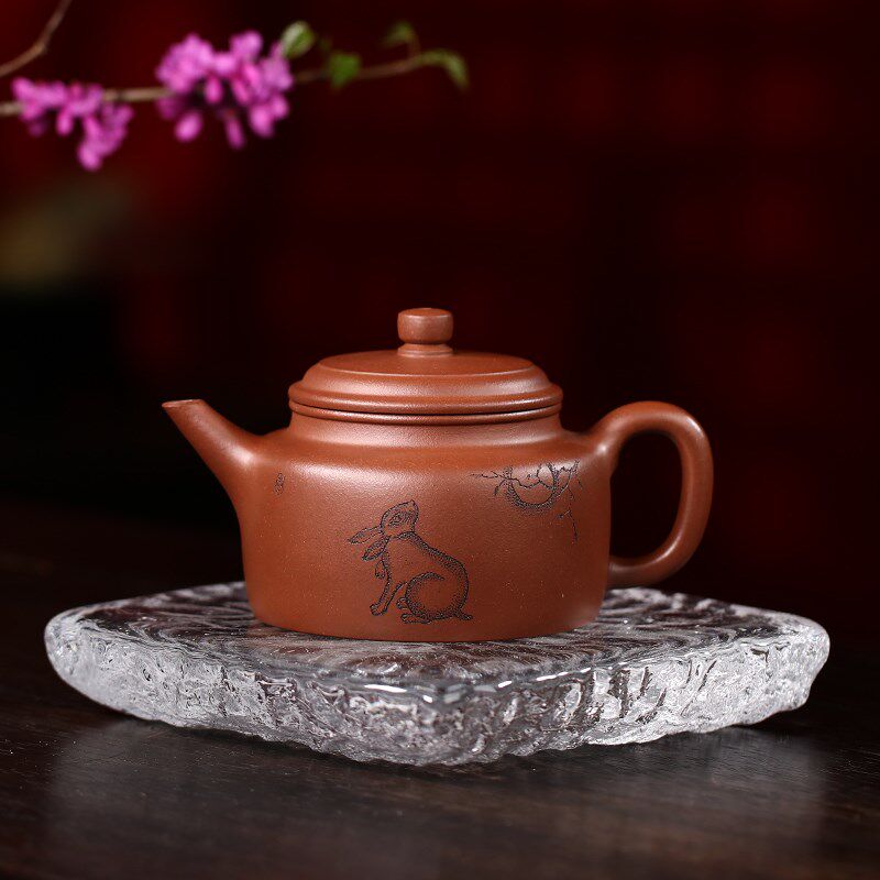 宜兴紫砂壶纯手工刻绘家用紫砂茶具单壶原矿底槽清泡茶壶剑流德钟