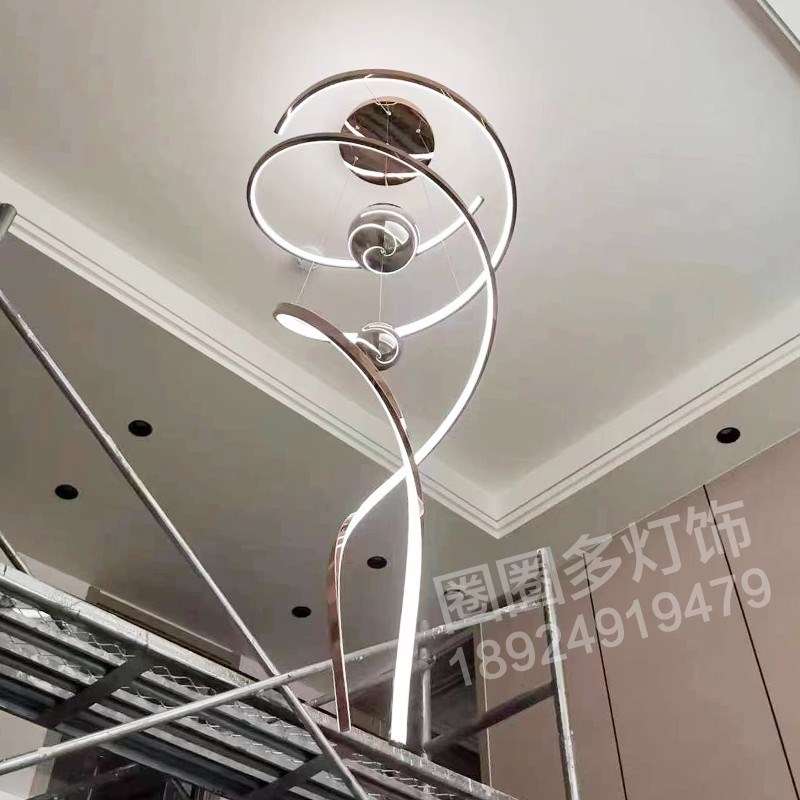 现代简约吊灯 挑高客厅LOFT楼梯满天星玫瑰金无极调光吊灯