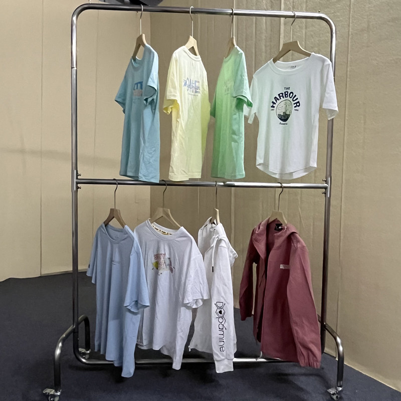 不锈钢拉丝服装店展示架落地式移动双层挂衣架女装童装店两层衣架