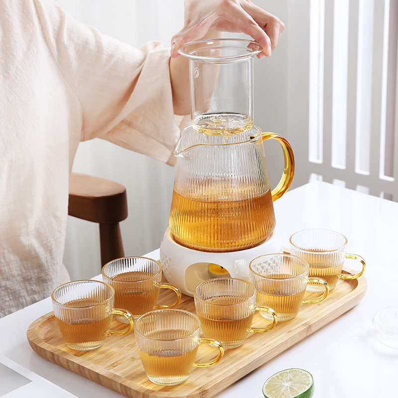 英式花草茶具玻璃杯带温茶炉蜡烛加热底座餐厅下午茶水果茶壶套装