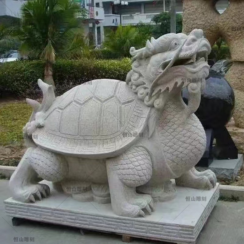 石雕喷水龙龟雕塑仿古青石吐水赑屃动物摆件户外公园水景装饰品