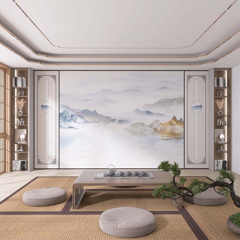 壁画3d立体新中式电视背景墙壁纸客厅墙纸影视墙8d壁布高级感墙布