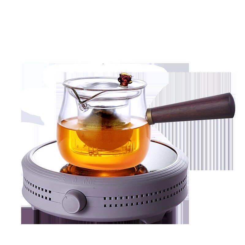 日式耐热玻璃煮茶壶侧把耐高温加厚小青柑茶壶迷你实木把手煮茶器